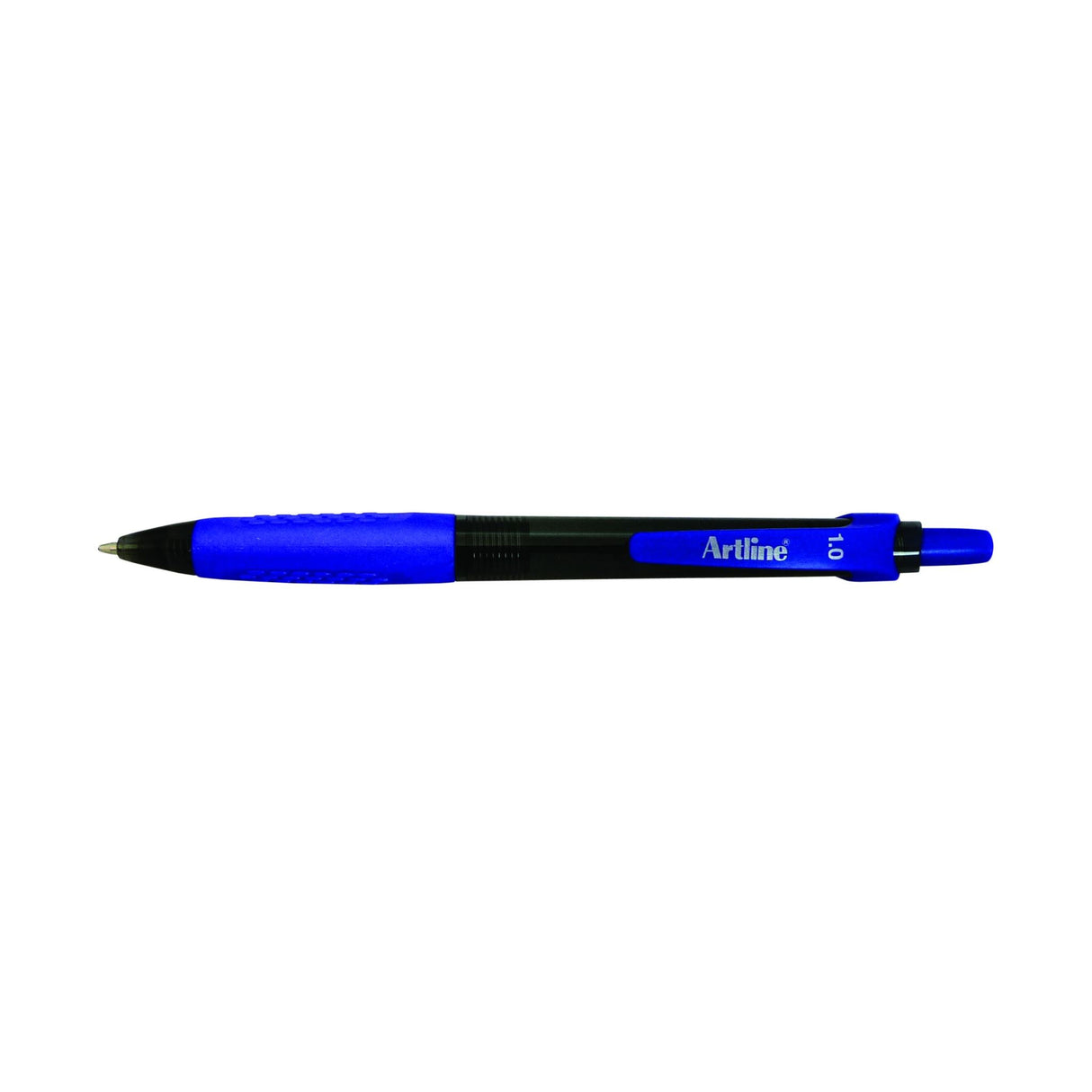 Artline 8410 Bpp retractable blue pens with rubber grip, 12-pack, offering smooth writing and comfort for everyday tasks.