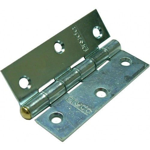 Zinc-plated 90mm steel butt hinge with loose brass pin for easy installation, suitable for interior and exterior doors.