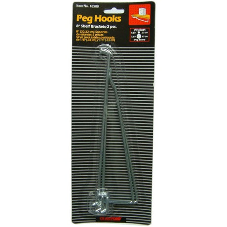 Durable 8" pegboard hooks for hanging tools and organizing garage or workshop supplies efficiently.