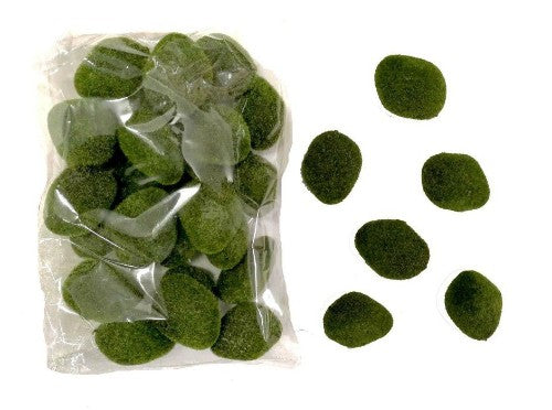 Bag of 30 green imitation rocks, ideal for enhancing floral arrangements and adding decorative touches to crafts.