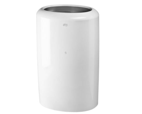 Tork Elevation 50L rubbish bin in white, featuring touch-free disposal and flexible mounting for optimal waste management.