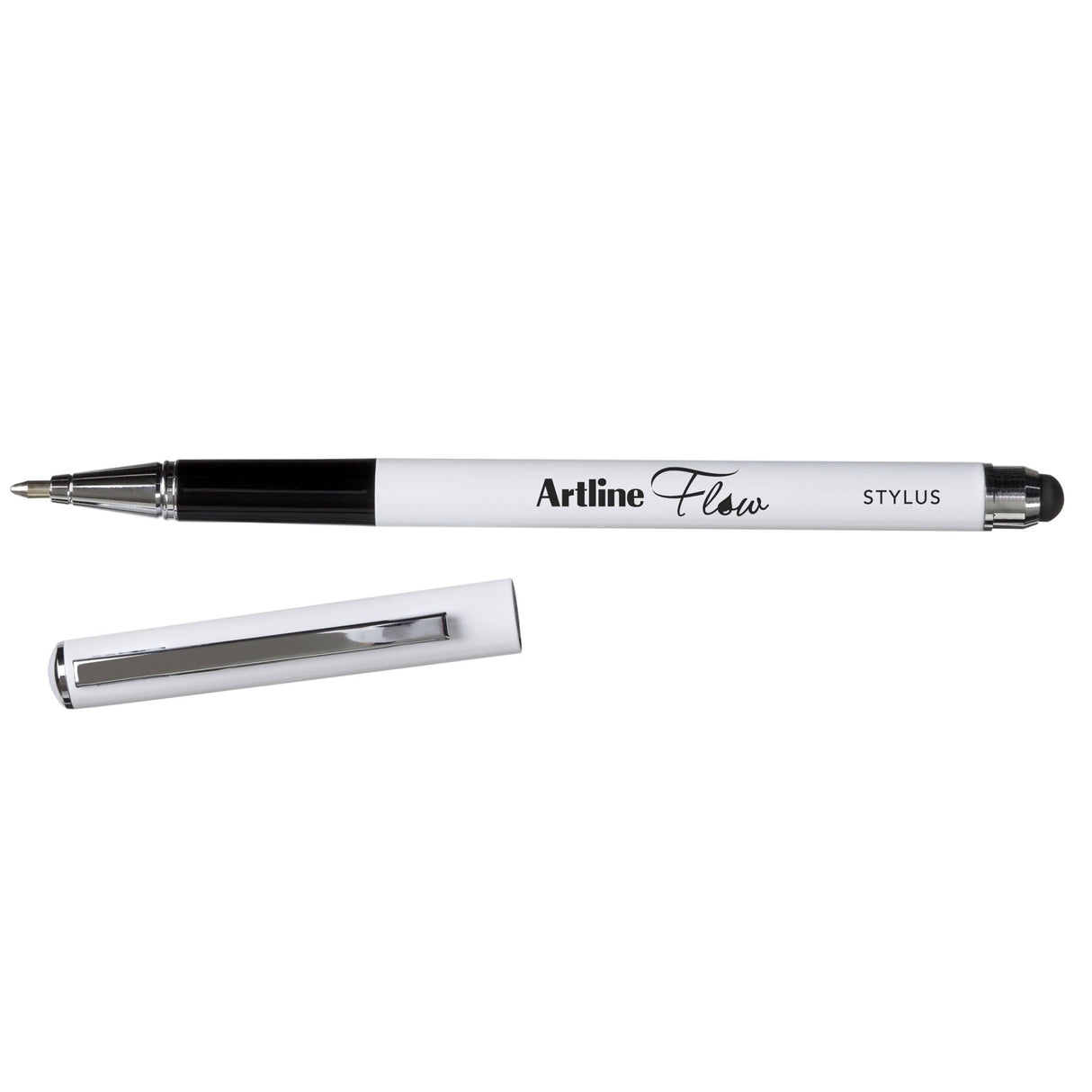 Artline Flow Metal Barrel Stylus Pen in blue with a stylus tip, set of 12, ideal for smooth writing and digital use.