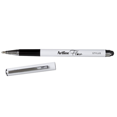 Artline Flow Metal Barrel Stylus Pen in blue with a stylus tip, set of 12, ideal for smooth writing and digital use.