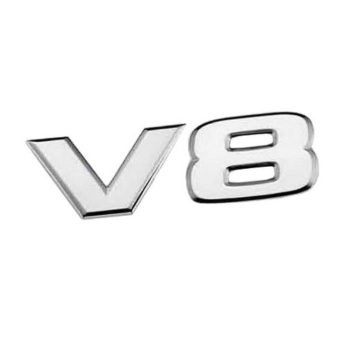 V8 Chrome Badge - Wildcat: high-quality chrome emblem with adhesive backing, perfect for enhancing vehicle style and performance.