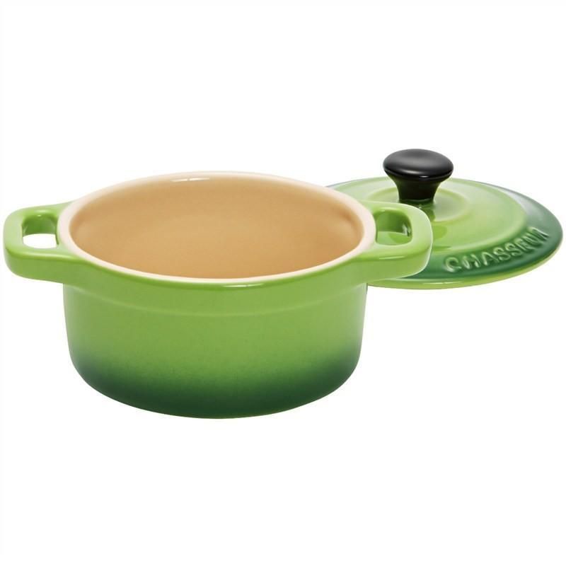 Chasseur La Cuisson Mini Cocotte in vibrant Apple, perfect for versatile cooking and elegant serving of individual dishes.