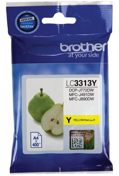 Brother LC3313Y Yellow Ink Cartridge High Yield for vibrant, long-lasting prints, compatible with MFC-J491DW, yields up to 400 pages.