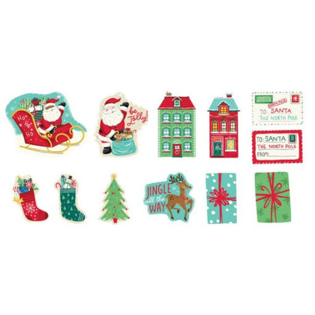 Vibrant set of 12 Christmas North Pole cutouts featuring Santa, reindeer, and snowmen in various sizes for festive decor.