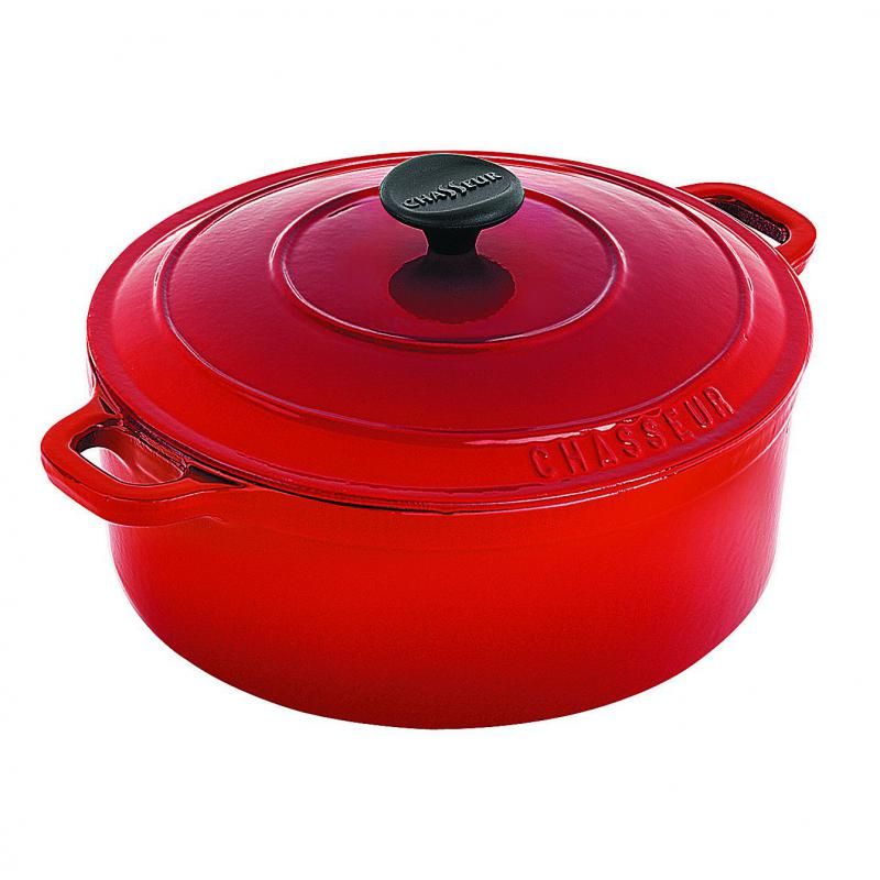 CHASSEUR Round French Oven 22cm in Inferno Red, ideal for versatile cooking with 3.2L capacity and self-basting lid.