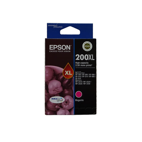 Epson 200XL Magenta ink cartridge for vibrant, fade-resistant prints; compatible with select Epson printers, high yield capacity.