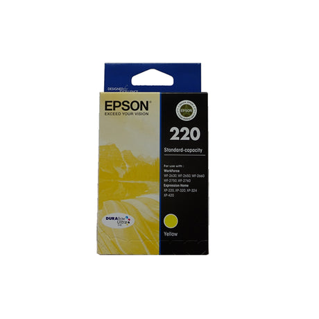 Epson 220 Yellow Ink Cartridge for vibrant, long-lasting prints; water and smudge resistant, compatible with multiple printers.