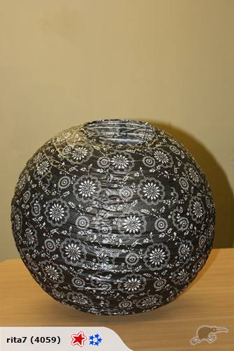 Set of 5 elegant 16'' floral black paper lanterns, perfect for events, featuring durable bamboo ribbing and warm glow.