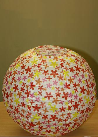 Set of 5 flower print paper lanterns, 16'' each, perfect for elegant event decor and ambient lighting.