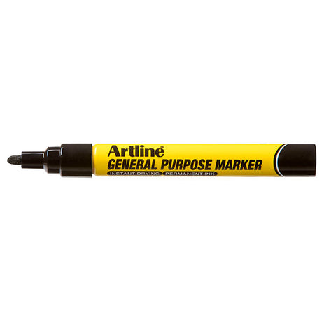 A box of 12 Artline black markers, featuring a 1.5mm nib for precise, permanent writing on various surfaces.