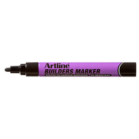 Artline Builders Marker Black box of 12, featuring permanent ink and a 2.3mm nib for precise marking on rough surfaces.