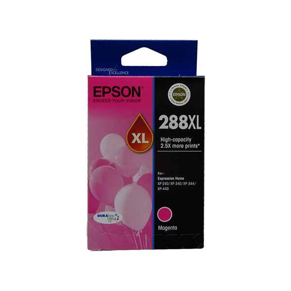 Epson 288XL Magenta Ink Cartridge, high-capacity, fast-drying, water-resistant ink for vibrant, durable print quality.