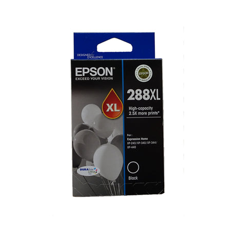 Epson 288XL Black Ink Cartridge for sharp, durable prints; 2.5x more capacity; compatible with various Epson Expression Home printers.