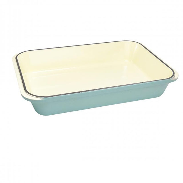 Duck Egg Blue Chasseur rectangular roasting pan, crafted in France, ideal for roasting and serving with timeless elegance.