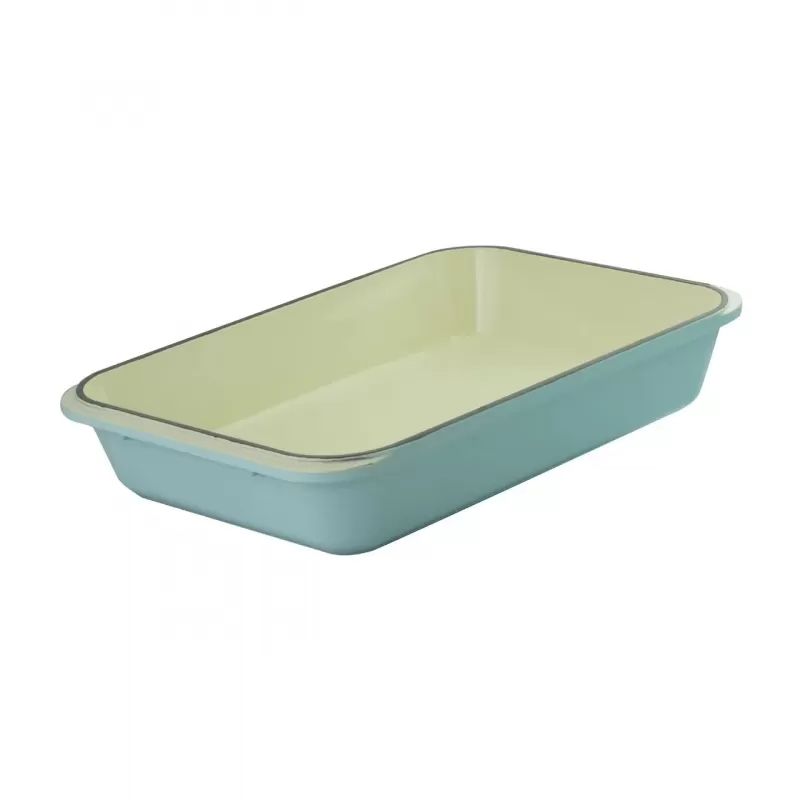 Chasseur La Cuisson Rectangular Roasting Pan in Duck Egg Blue, perfect for roasting and elegant serving, crafted in France.