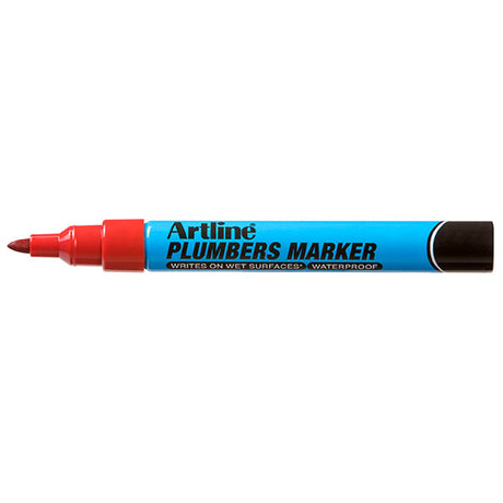 Artline Plumbers Marker Red - Box of 12, featuring permanent, waterproof ink for bold markings on wet surfaces.