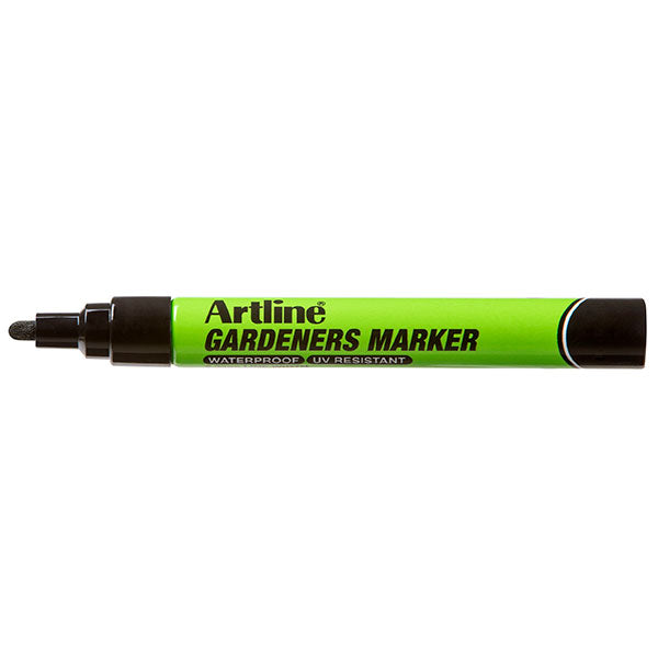 Artline Gardeners Marker Black box of 12 featuring waterproof, fade-resistant ink and a 2.3mm nib for precise marking.