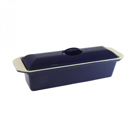 CHASSEUR Rectangular Terrine in French Blue, durable cast iron, perfect for terrines and desserts, with elegant hand-enamel finish.