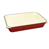 Chasseur rectangular roasting pan in Federation Red, ideal for roasting meats and vegetables, crafted in France with artisanal enamel.