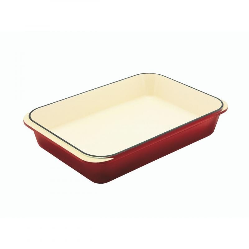 Chasseur La Cuisson Rectangular Roasting Pan in Federation Red, ideal for versatile cooking and elegant serving.