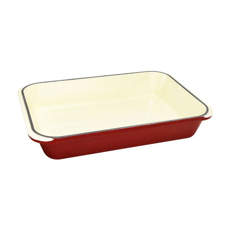 Rectangular Chasseur Roasting Pan in Federation Red, 40x26cm, perfect for roasting meats and vegetables with style and durability.