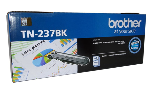 Brother TN-237BK Black Toner Cartridge for high-quality, high-volume printing, yielding up to 3,000 pages with exceptional reliability.