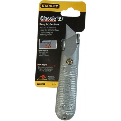 Fixed blade trimming knife with slip-resistant grip, integrated blade storage, and secure interlock for precise cutting.
