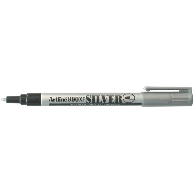 Artline 990 Metallic Permanent Markers set of 12 in silver, featuring a 1.2mm bullet nib for vibrant, long-lasting designs.