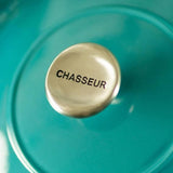 Chasseur 26cm Round French Oven in Mediterranean Blue, durable enameled cast iron for versatile, elegant cooking.