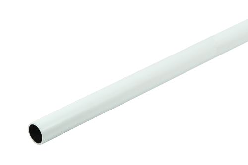 White powder-coated aluminium wardrobe rail, 19mm diameter, 600mm long, ideal for organized storage in modern interiors.