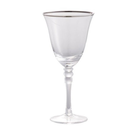 Elegant Felicity wine glass at 19cm with a silver rim, perfect for enhancing any dining experience and showcasing wine.