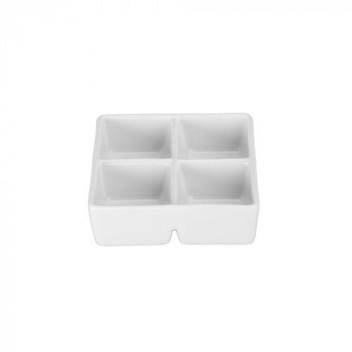 Ceramic BIA dip dish set of 4 with 4 sections, perfect for serving dips, snacks, and appetizers at gatherings.