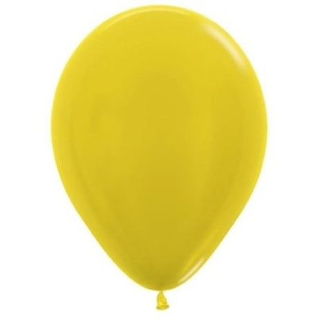 Pack of 50 Sempertex 30cm metallic yellow latex balloons, perfect for vibrant party decorations and celebrations.