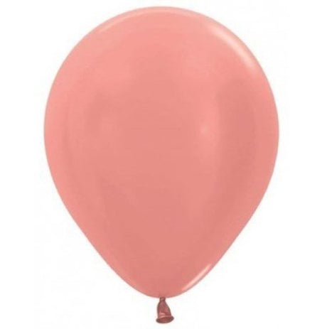 Pack of 50 Sempertex 30cm metallic rose gold latex balloons, perfect for elegant party decor and celebrations.