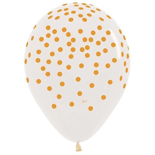 30cm crystal clear latex balloons with gold confetti, perfect for elegant celebrations and party decorations. Pack of 25.