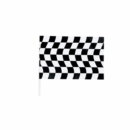 Black and white checkered jumbo flag on a sturdy 122cm pole, perfect for parties, races, and festive decorations.