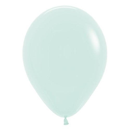 Pastel matte green latex balloons in a 50-pack, ideal for elegant party decorations and celebrations.