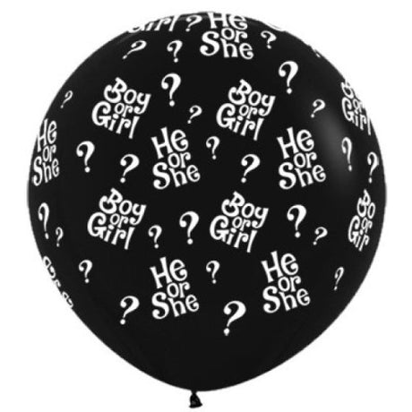 Black latex balloons with whimsical question marks, perfect for gender reveals and celebrations, 90cm size, 2-pack.