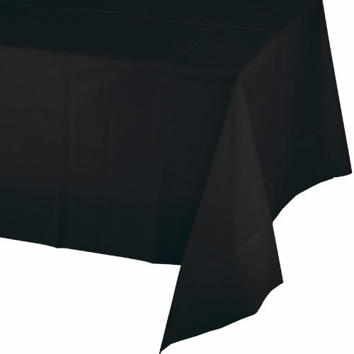 Elegant black velvet plastic tablecover (137cm x 274cm) perfect for weddings and parties, adding style while protecting surfaces.