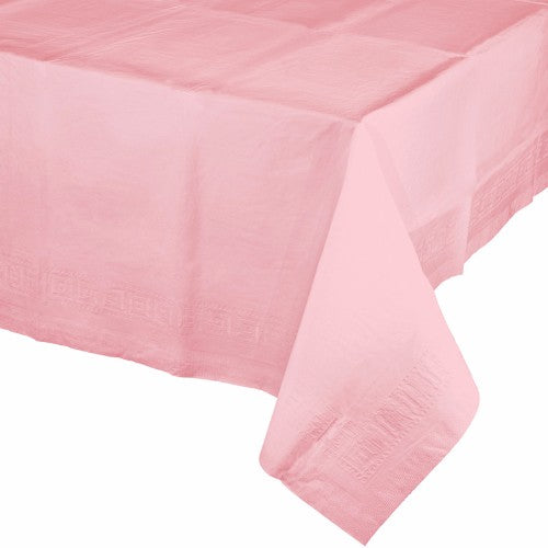 Classic pink plastic table cover, 137cm x 274cm, perfect for parties, picnics, and special occasions.