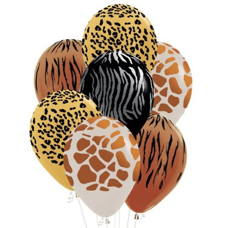 Vibrant pack of 25 jungle animal latex balloons, perfect for children’s parties and themed celebrations.