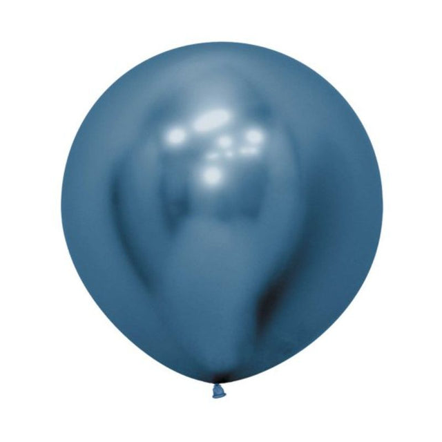 Three 60cm metallic reflex blue latex balloons, perfect for elegant party decorations and photo opportunities.