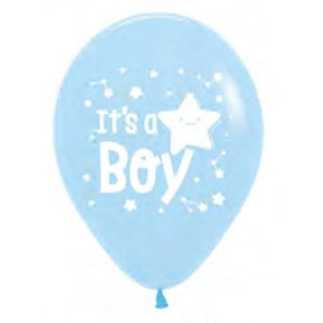 Pastel blue star balloons for baby boy celebrations, pack of 25, perfect for showers and gender reveals.