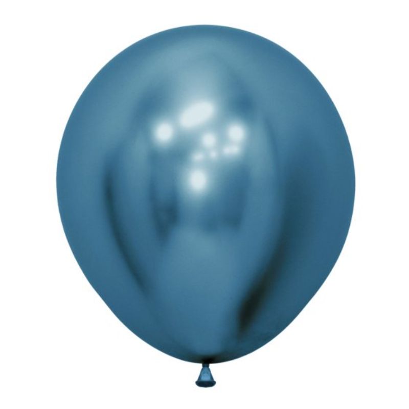 Set of 6 Sempertex 45cm metallic reflex blue latex balloons, perfect for vibrant party decorations and festive occasions.