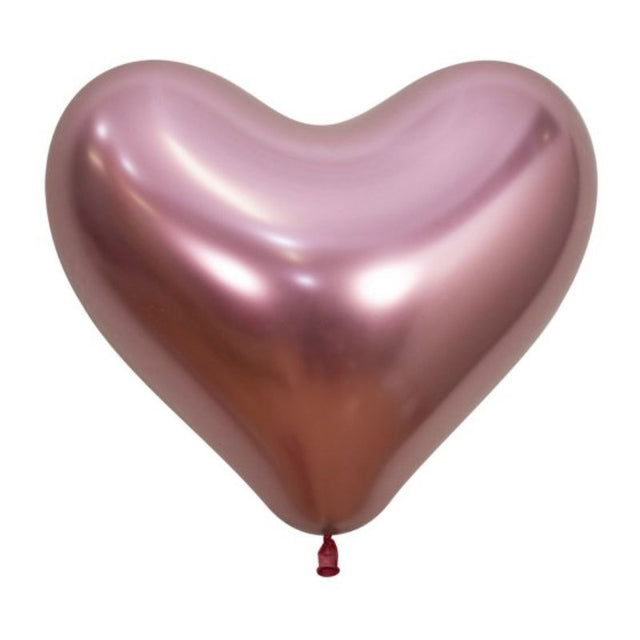 Set of 12 metallic reflex pink heart-shaped balloons, perfect for romantic events and celebrations.