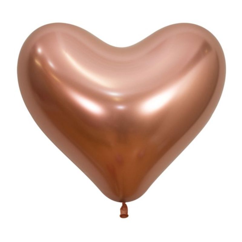 Heart-shaped metallic rose gold latex balloons, ideal for elegant celebrations; package of 12 for stunning decor.