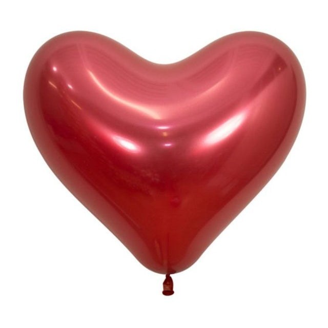 Sempertex 35cm heart-shaped metallic red balloons, perfect for elegant celebrations and events. Pack of 12.